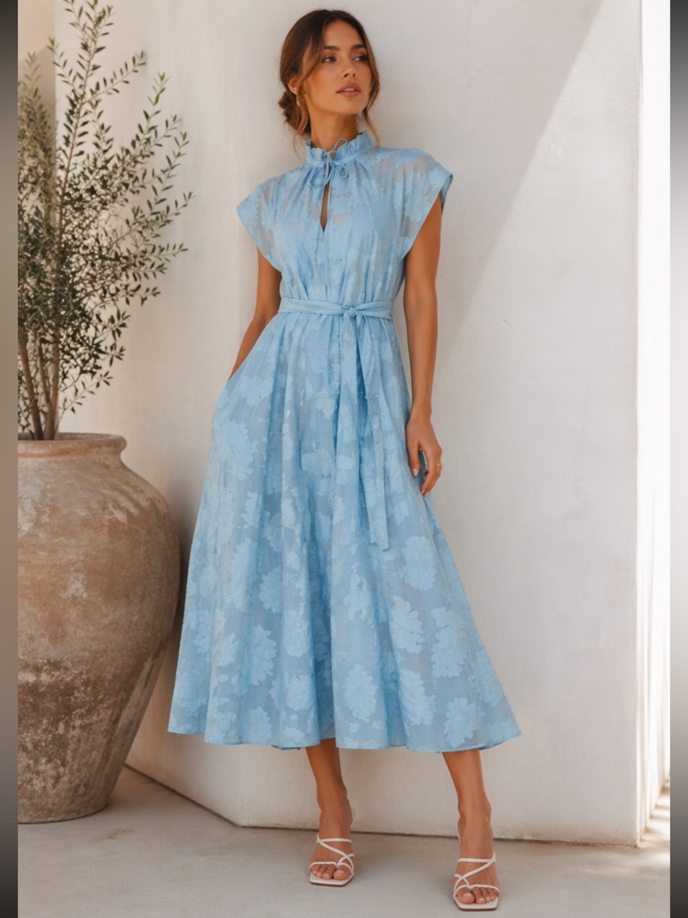 NWT Samsoe Samsoe Karookh Aqua Blue Belted Maxi Dress XS